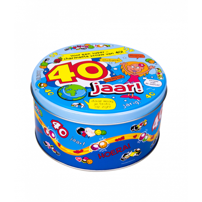 Filled sweet tin 40th birthday woman and 500 grams